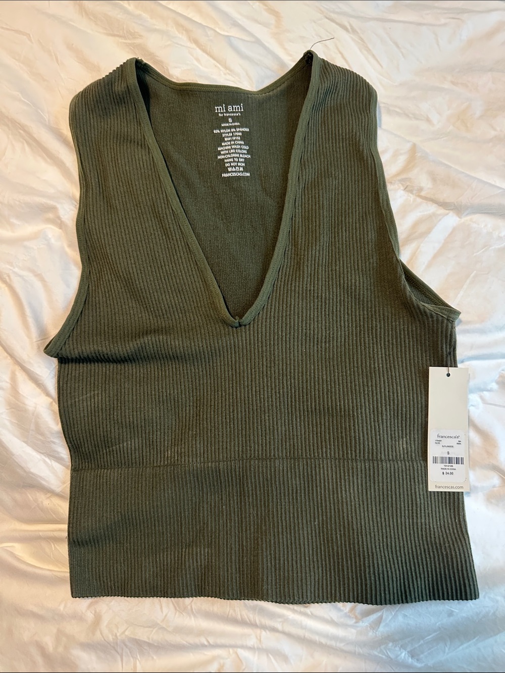 mi ami Olive Ribbed V-Neck Tank